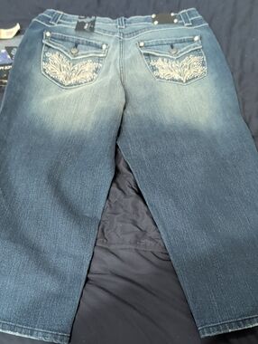 Style & Co. Dark Blue Embroidered Ankle Jeans